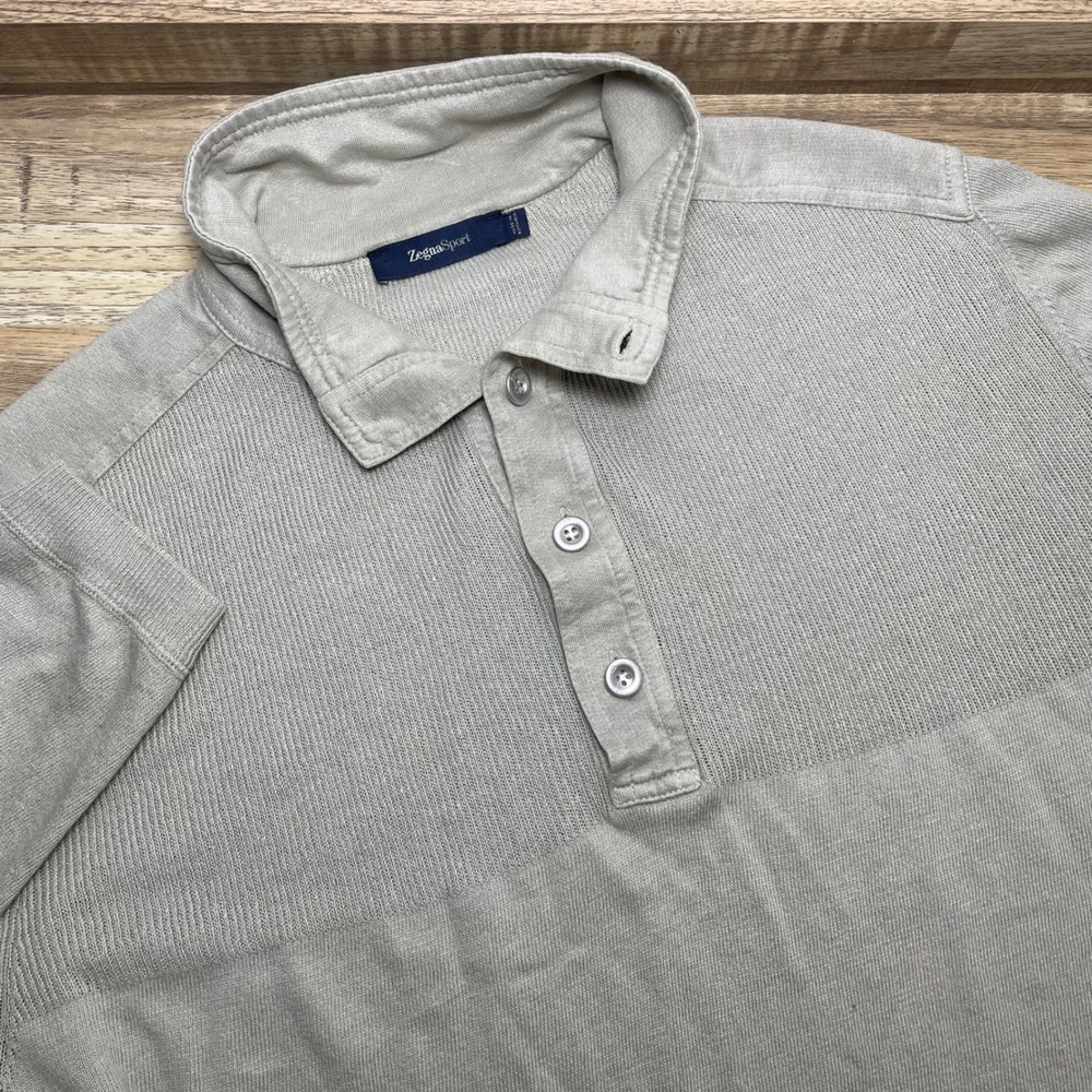 Zegna Sport Men Sage Beige Linen Cotton Blend Textured Knit Button Sweater M Lux